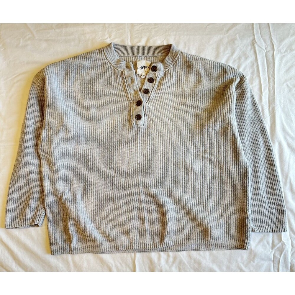 Women’s Aerie Gray Knit Sweater Size Medium Henley Lounge Comfort Soft Leisure - Picture 3 of 10